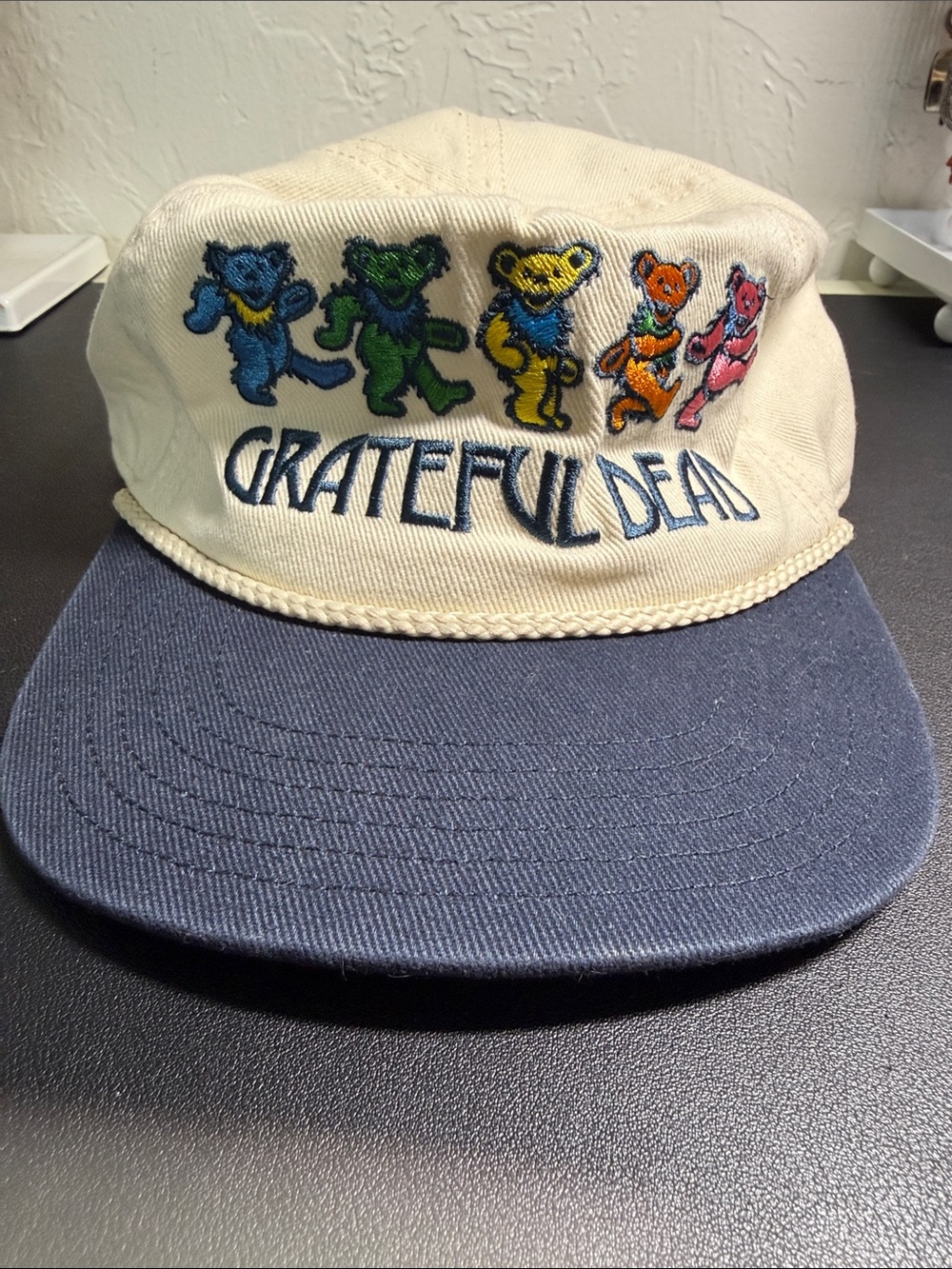 Grateful Dead Dancing Bears Cream Blue Rope Brim Strapback Hat Cap New